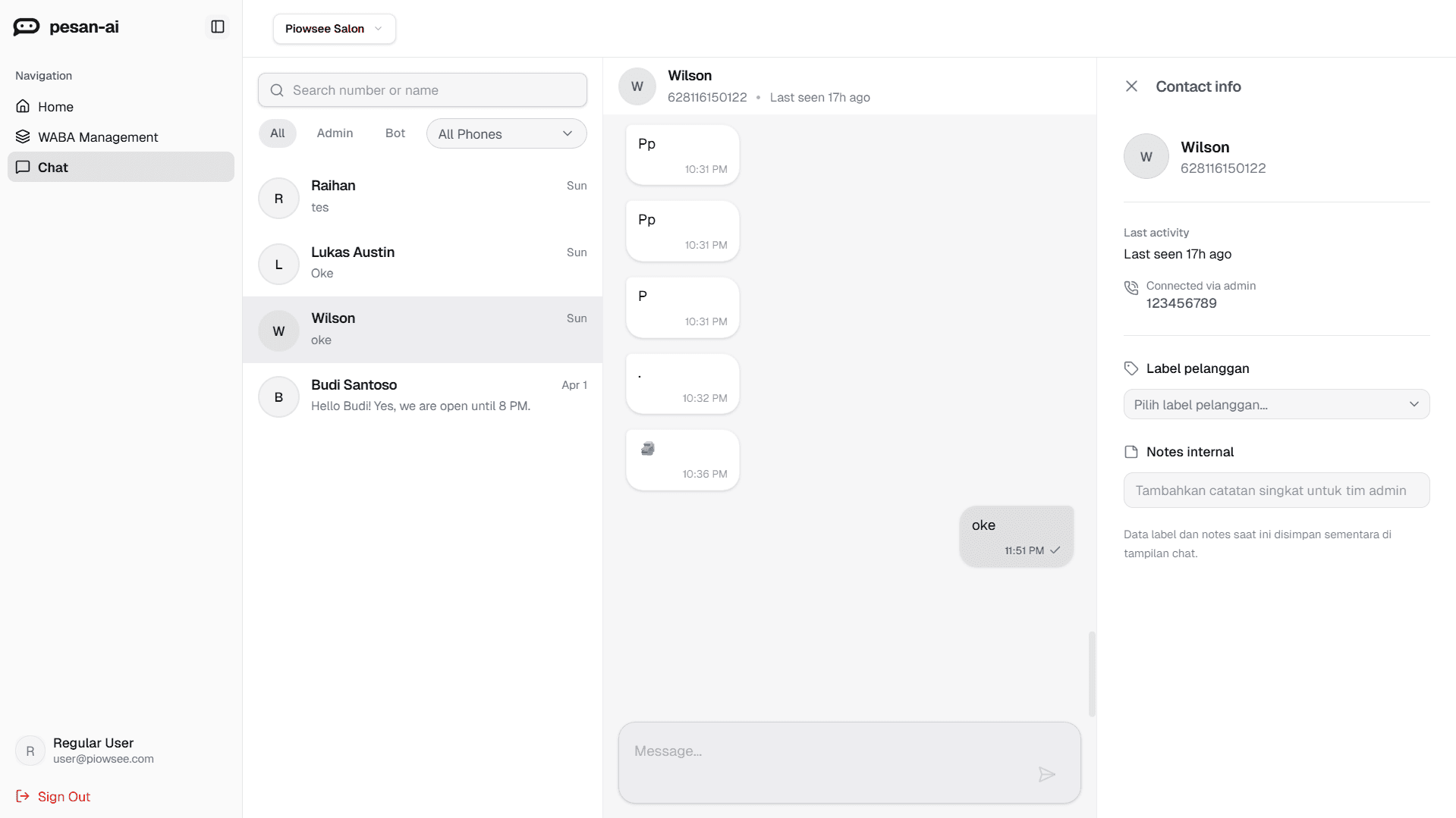 Pesan AI product demo